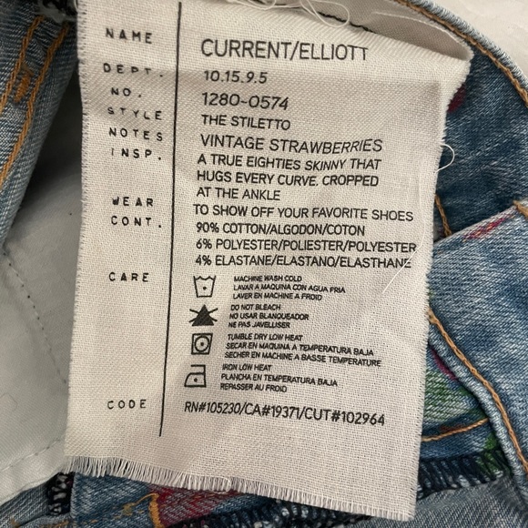 Current / Elliot Rare Stiletto Vintage Strawberry Print Jeans - Picture 7 of 7